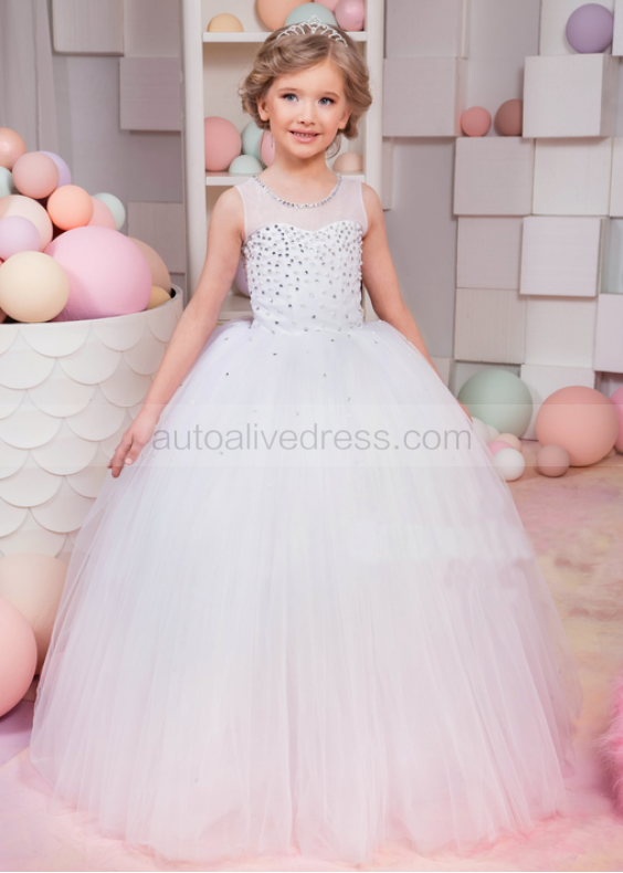 Beaded Tulle Floor Length Flower Girl Dress Princess Dress